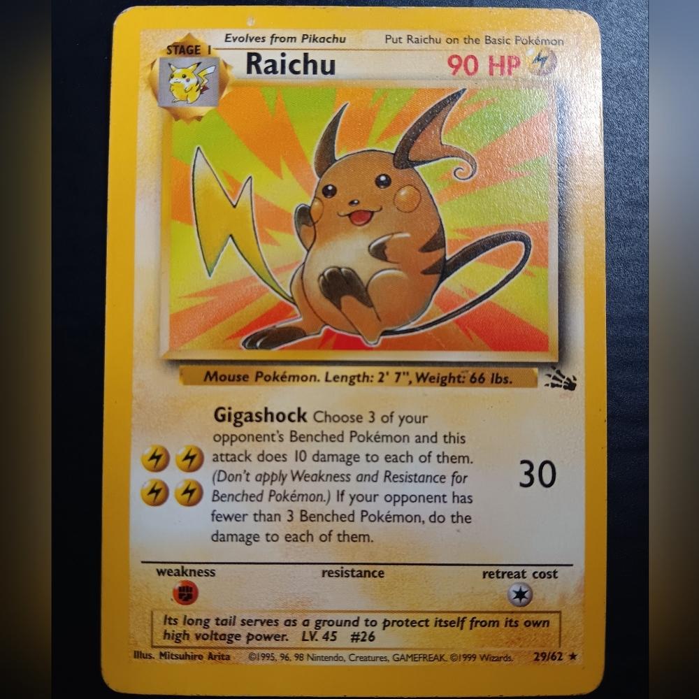 Raichu Pokemon Card - Fossil - 29/62 Rare Non-Holo